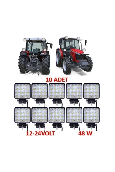 reyoto 10 Adet Off Road Beyaz Işık Sis Farı Lambası 16 Led Kare 12-24v 48 Watt