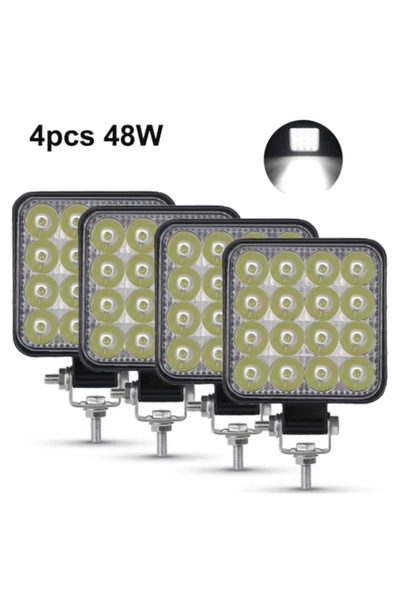 ARSVİSİON Off Road Beyaz Işık Sis Farı Lambası 16 Led Kare 8 Adet-12-24v 48 Watt 6500k