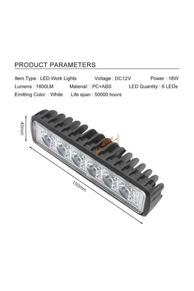 ARSVİSİON 6 Ledli 18w Off Road Gündüz Farı Sis Farı 2'li Set 2 Adet Fiyatıdır - 3