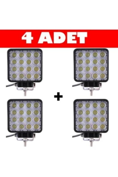 Kgn Off Road Sis Farı Sis Lambası 16 Led Kare 4'lü Paket Su Geçirmez