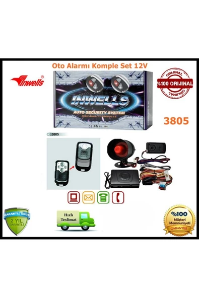 Inwells Oto Alarmı Sistemi Uzaktan Kumandalı 12v 3805 ürün görseli
