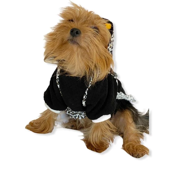 Leopard Black Kapşonlu Sweat Elbise by Kemique Köpek Kazağı - 7
