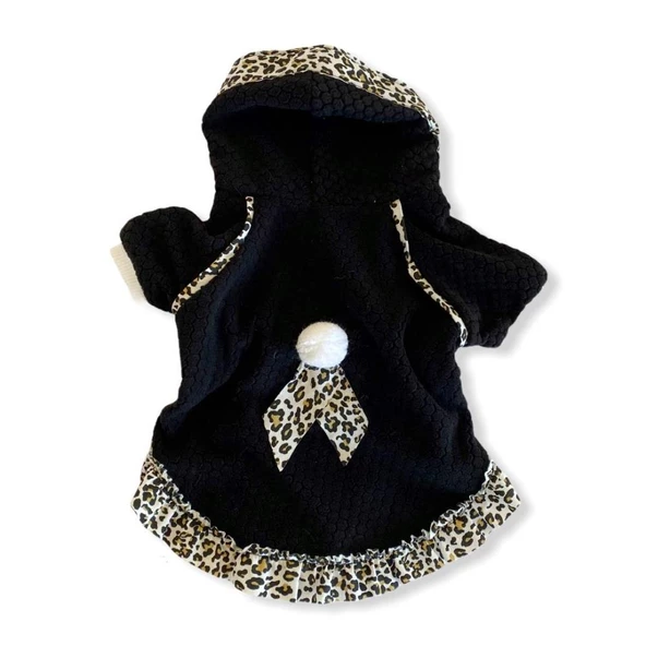 Leopard Black Kapşonlu Sweat Elbise by Kemique Köpek Kazağı - 3