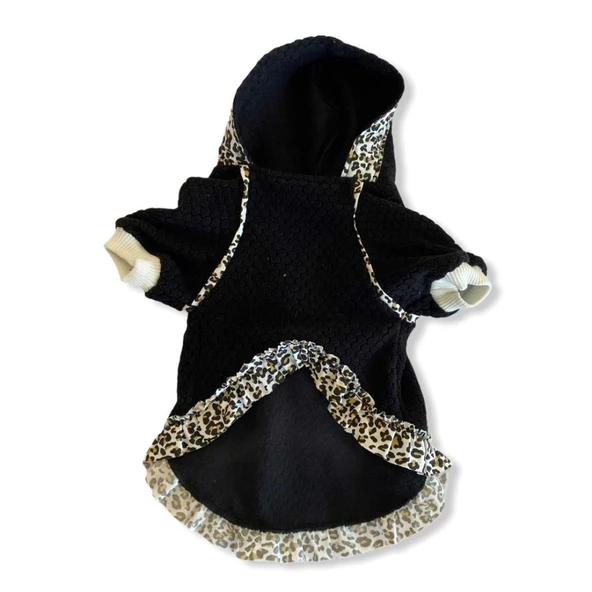 Leopard Black Kapşonlu Sweat Elbise by Kemique Köpek Kazağı - 4
