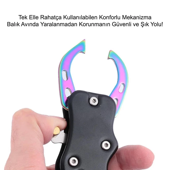 Oskar Alüminyum Balık Tutucu Gripper Yaylı Karabinalı - Siyah - 5