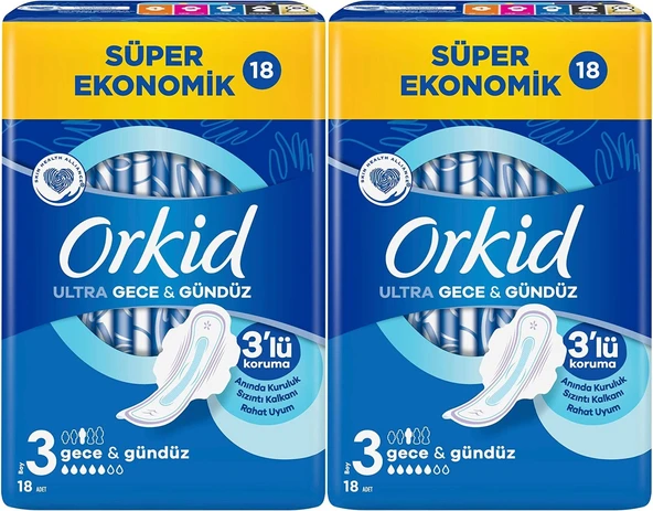 Orkid Hijyenik Ped Ultra Extra Koruma Gece&Gündüz 36 Adet Süper Ekonomik Pk (2PK*18)