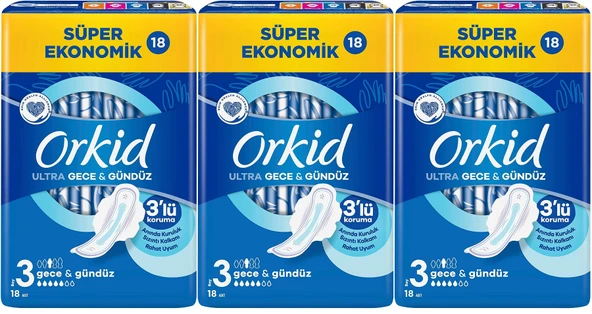 Orkid Hijyenik Ped Ultra Extra Koruma Gece&Gündüz 54 Adet Süper Ekonomik Pk (3PK*18)
