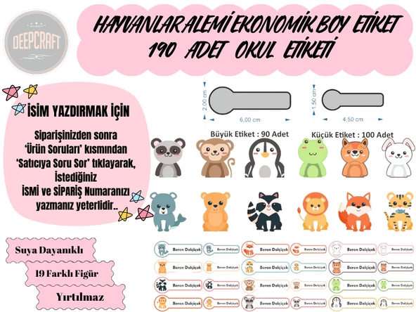DeepCraft Ekonomik Boy 190 Adet Okul Etiketi Premium Kişiye Özel Etiket - 2