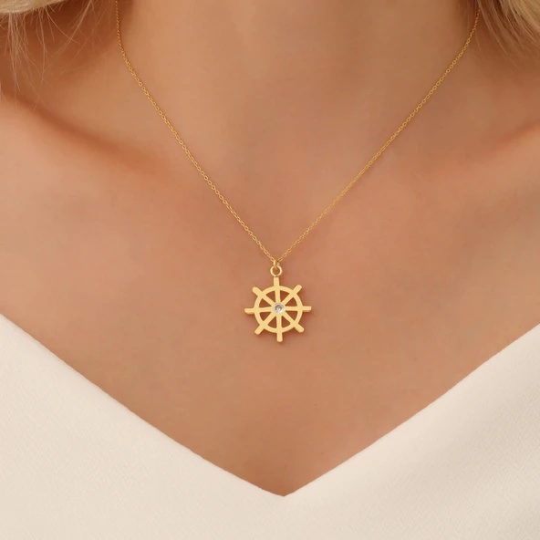 925 Ayar Gümüş Taşlı Gemi Dümeni Kolye ürün görseli 1