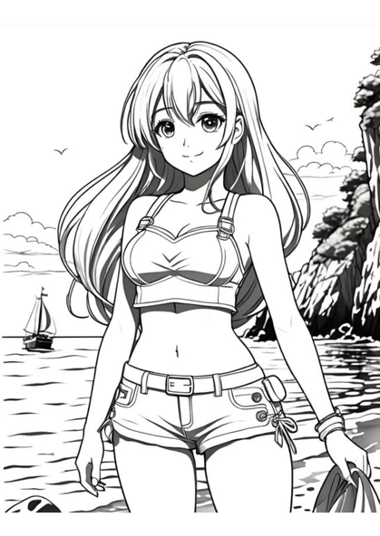 Anime Sahilde Boyama Kitabı-1 (Büyük BOY) - Resim 3