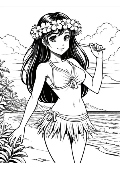 Anime Sahilde Boyama Kitabı-2 (Büyük BOY) - 5