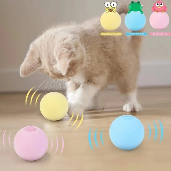 Sesli ve Akıllı Kedi Oyuncak Topu - 50 mm, Hayvan Sesli, Eğlenceli Kedi Oyuncağı - 5