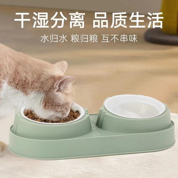 Yükseltilmiş Eğimli 2'li Kedi Köpek Mama ve Su Kabı - Çiftli Mama Kabı - 2
