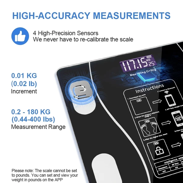 Akıllı Kablosuz Dijital Banyo Ve Vücut Yağ Ağırlık Ölçeği Vücut Kompozisyonu Analizörü Bluetoothlu Tartı - 6