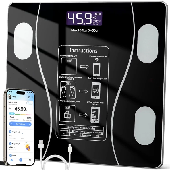 Akıllı Kablosuz Dijital Banyo Ve Vücut Yağ Ağırlık Ölçeği Vücut Kompozisyonu Analizörü Bluetoothlu Tartı - 2