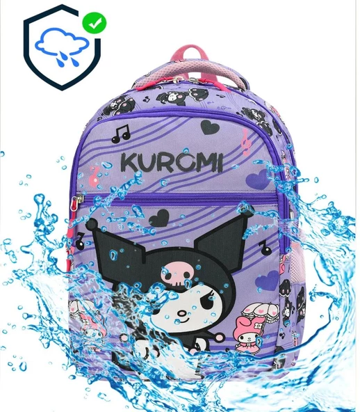 ilkokul Kuromi karakterli Kız Çocuk 2 Li Ortopedik Okul Çantası Seti (OKUL ÇANTASI + BESLENME) mor - 6