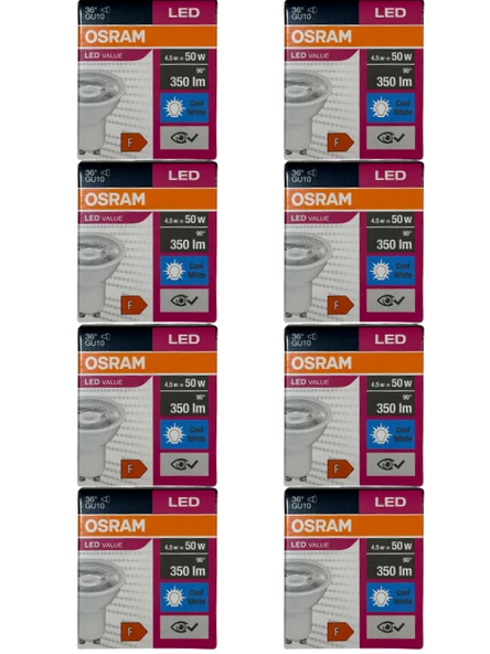 Osram 4.5W (50W) 4000K (Günışığı) GU10 Duylu Par16 Led Spot (8 Adet)