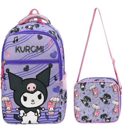 ilkokul Kuromi karakterli Kız Çocuk 2 Li Ortopedik Okul Çantası Seti (OKUL ÇANTASI + BESLENME) mor - 8