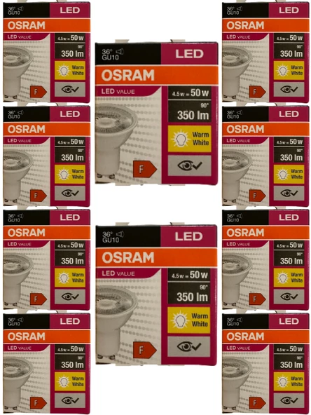 Osram 4.5W (50W) 3000K (Sarı Işık) GU10 Duylu Par16 Led Spot (10 Adet)
