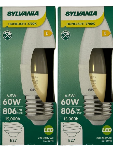 Sylvania 6,5W (65W) 2700K (Sarı Işık) E27 Duylu Led Ampul (2 Adet)