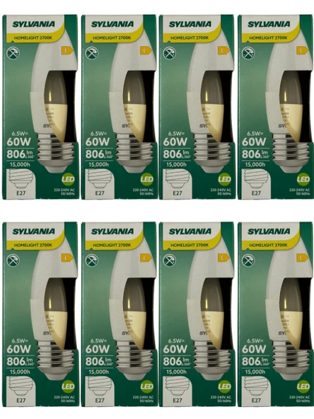 Sylvania 6,5W (65W) 2700K (Sarı Işık) E27 Duylu Led Ampul (8 Adet)