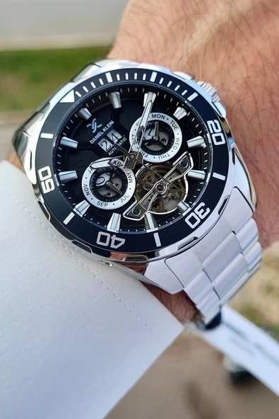 Daniel Klein DKISTE1261 Kadranı Siyah Kordonu Gümüş Renk Otomatik Takvimli Hediye Paketli Erkek Kol Saati - Resim 4