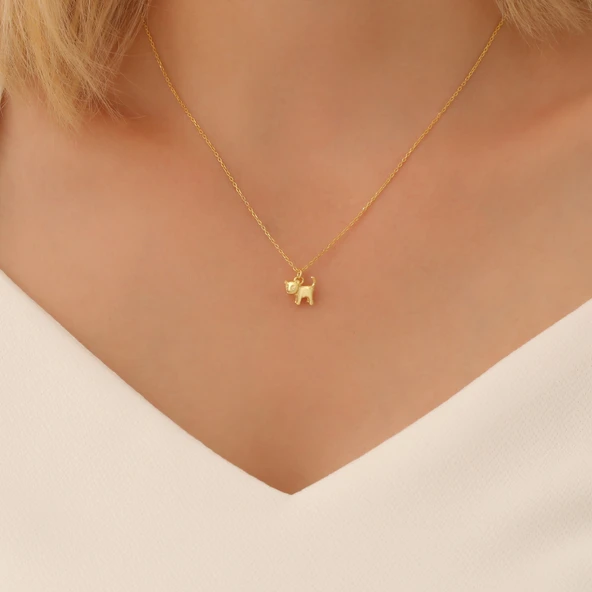 925 Ayar Gümüş Minimal Kedi Hediye Kolye - Resim 2