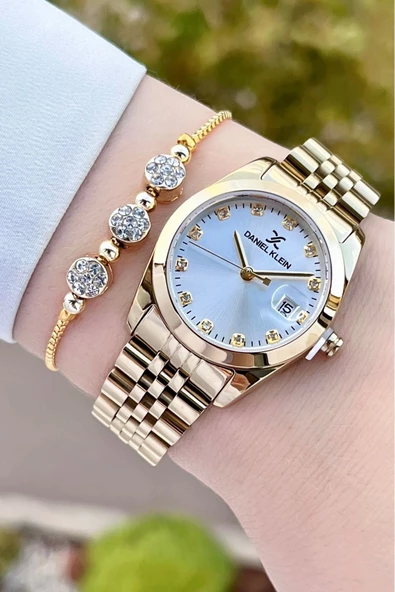 Daniel Klein DKISTE1252 Gold Renk Hediye Paketli Kadın Kol Saati ve Bileklik - 2