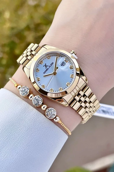 Daniel Klein DKISTE1252 Gold Renk Hediye Paketli Kadın Kol Saati ve Bileklik - 4