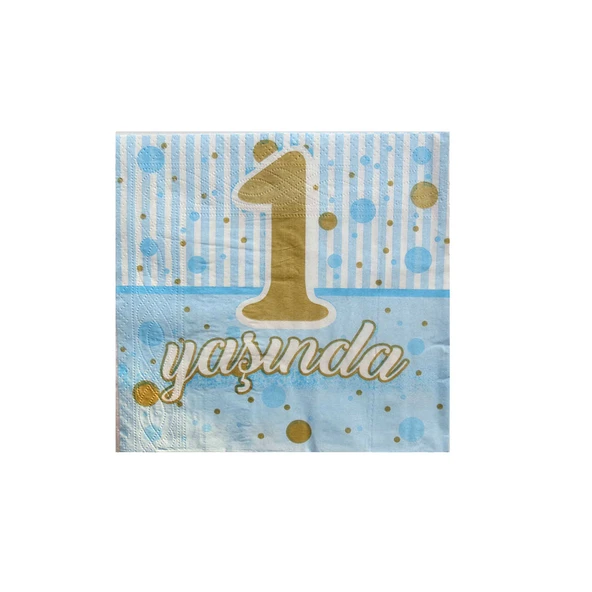 Kağıt Peçete 1 Yaşında Yazılı 33X33 CM (20 Adet)  Mavi
