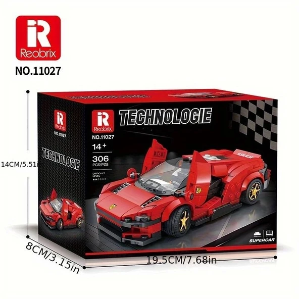 Technic Spor Araba Ferrari 3D Lego BUILDING BLOCKS 306 Parça 14+ YAŞ Puzzle Araba Hediye - 2