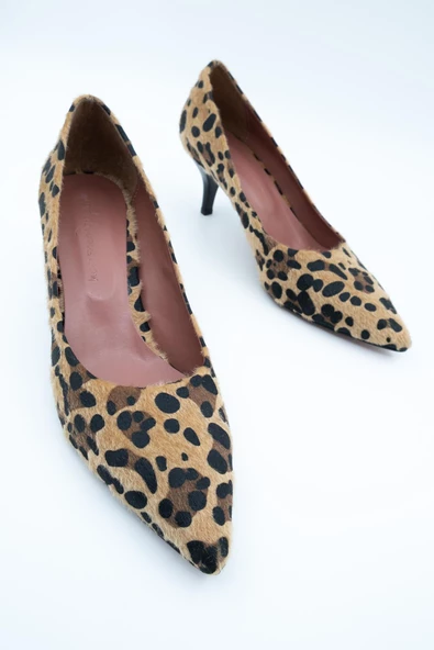 Kadın Leopar Stiletto Kısa Topuklu Ayakkabı - Candy - 4