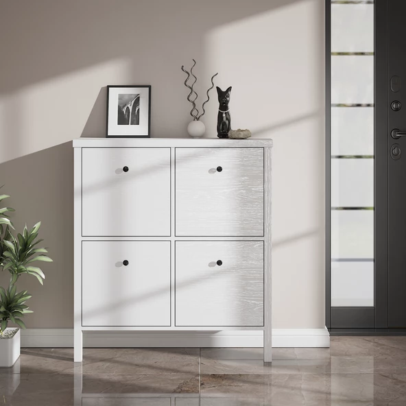 Sakura Floransa  4 kapaklı ayakkabılık -Wood Beyaz-Minifiks Bağlantılı - 2