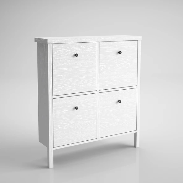 Sakura Floransa  4 kapaklı ayakkabılık -Wood Beyaz-Minifiks Bağlantılı - 5