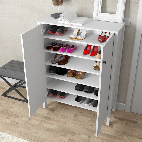 Sakura artemis  2 kapaklı raflı ayakkabılık-Wood Beyaz-Minifiks Bağlantılı - 4