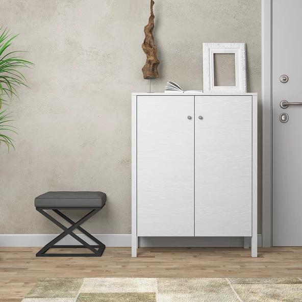 Sakura artemis  2 kapaklı raflı ayakkabılık-Wood Beyaz-Minifiks Bağlantılı - 2
