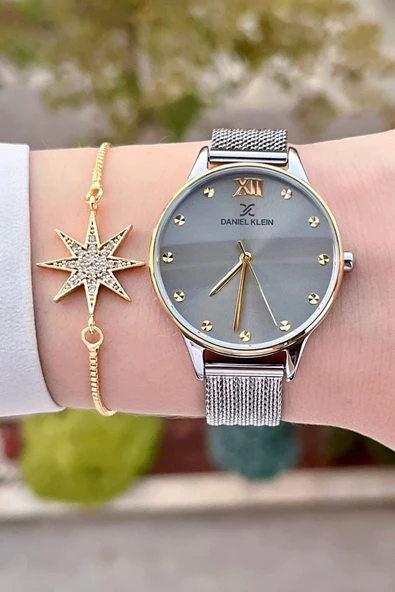 Daniel Klein DKISTE1331 Gold Gümüş Renk Hediye Paketli Kadın Kol Saati ve Bileklik - Resim 3