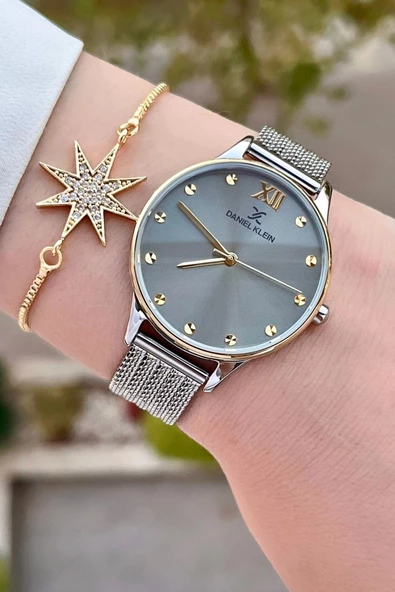 Daniel Klein DKISTE1331 Gold Gümüş Renk Hediye Paketli Kadın Kol Saati ve Bileklik - Resim 2