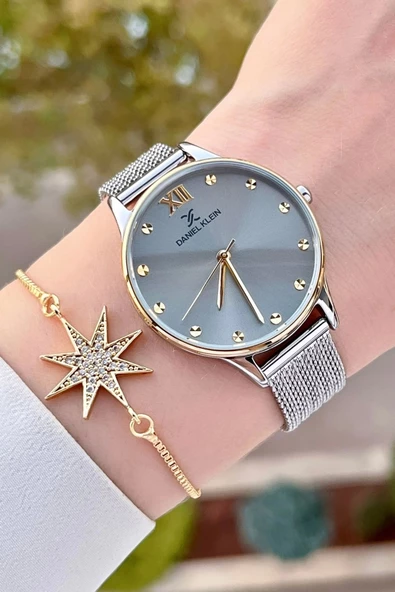 Daniel Klein DKISTE1331 Gold Gümüş Renk Hediye Paketli Kadın Kol Saati ve Bileklik - Resim 4