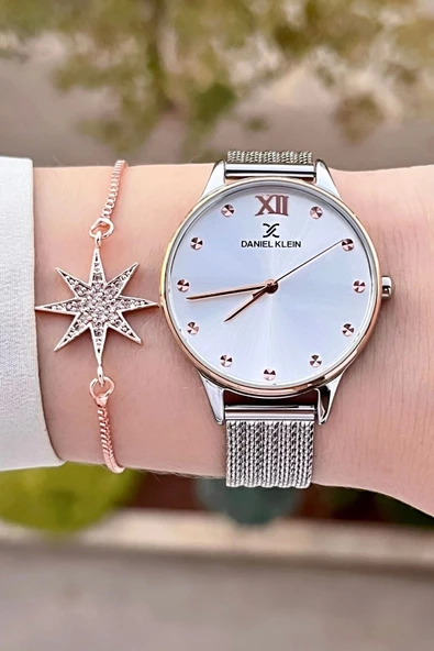 Daniel Klein DKISTE1327 Rose Gümüş Renk Hediye Paketli Kadın Kol Saati ve Bileklik - Resim 3