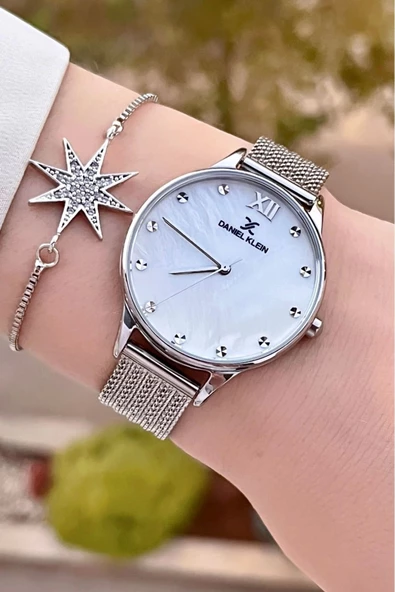 Daniel Klein DKISTE1323 Kadranı Sedef Kordonu Gümüş Renk Hediye Paketli Kadın Kol Saati ve Bileklik - Resim 2