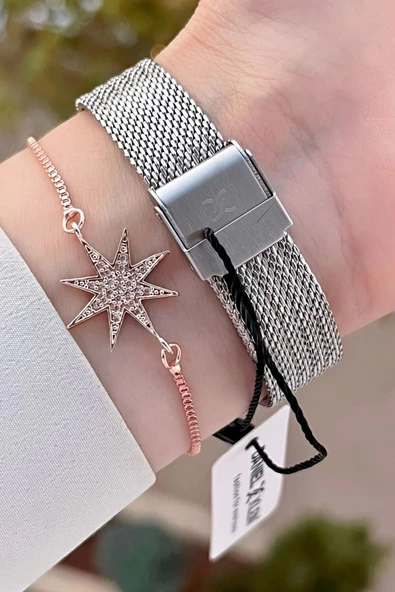 Daniel Klein DKISTE1327 Rose Gümüş Renk Hediye Paketli Kadın Kol Saati ve Bileklik - Resim 5