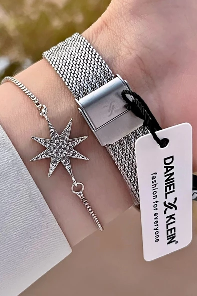 Daniel Klein DKISTE1323 Kadranı Sedef Kordonu Gümüş Renk Hediye Paketli Kadın Kol Saati ve Bileklik - Resim 5