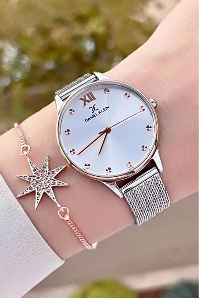 Daniel Klein DKISTE1327 Rose Gümüş Renk Hediye Paketli Kadın Kol Saati ve Bileklik - Resim 4