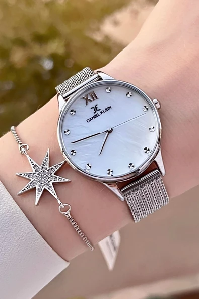 Daniel Klein DKISTE1323 Kadranı Sedef Kordonu Gümüş Renk Hediye Paketli Kadın Kol Saati ve Bileklik - Resim 4