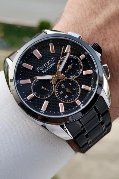Ferrucci FCISTE295 Kasası Gümüş Kordonu Siyah Renk İç Göstergeleri Aktif Hediye Paketli Erkek Kol Saati - Resim 4