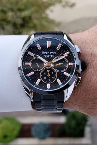 Ferrucci FCISTE295 Kasası Gümüş Kordonu Siyah Renk İç Göstergeleri Aktif Hediye Paketli Erkek Kol Saati - Resim 2