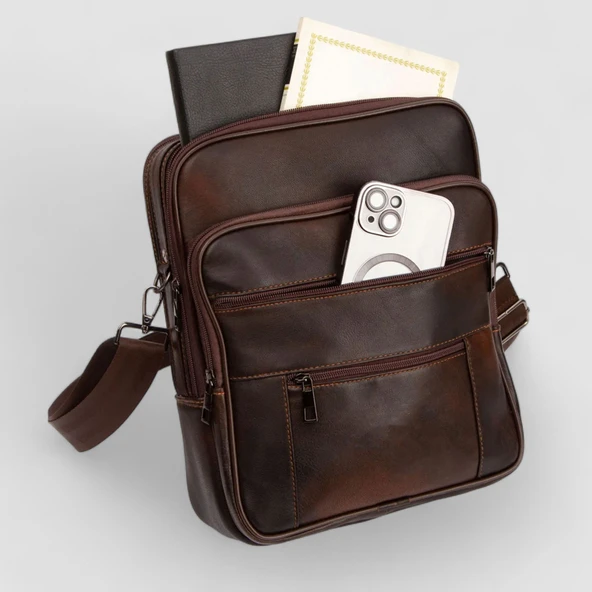 Lederax Hakiki Deri Kasalı El ve Omuz Çantası Battal Boy Dikey LD475 - Resim 5