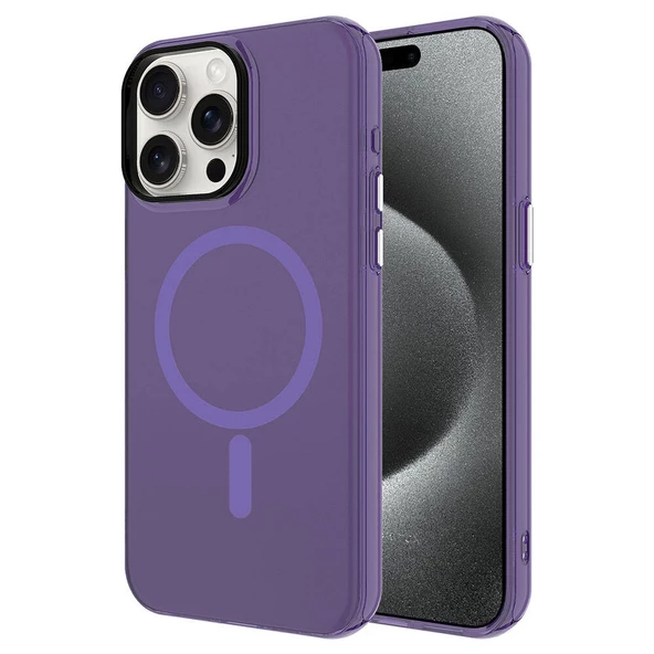 iPhone 15 Pro Kılıf Magsafe Şarj Özellikli Buzlu Transparan C-Pro Sert Kapak - Resim 11