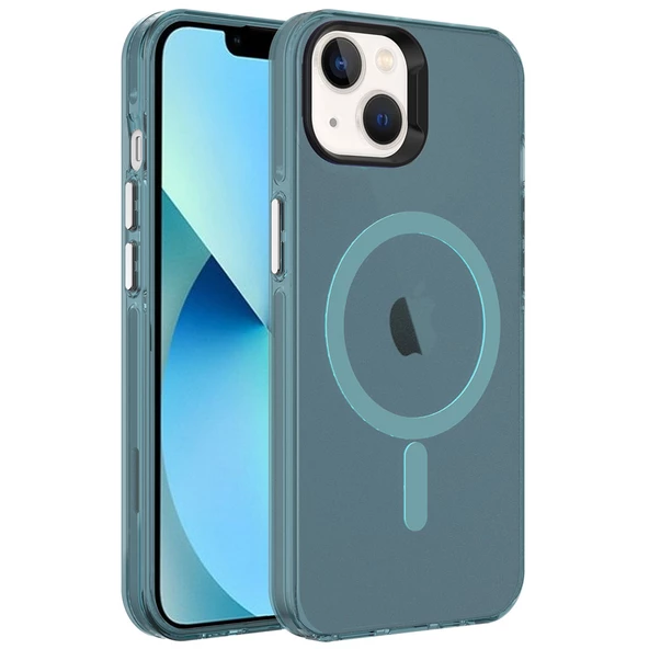 iPhone 13 Kılıf Magsafe Şarj Özellikli Buzlu Transparan C-Pro Sert Kapak kılıf - Resim 6